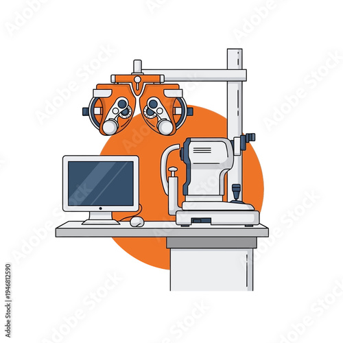 Modern Ophthalmology Equipment Illustration Showcasing Eye Examination Tools For Vision Care