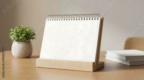 Wallpaper Mural Blank Desk Calendar on Wooden Stand with Modern Minimalist Workspace Torontodigital.ca