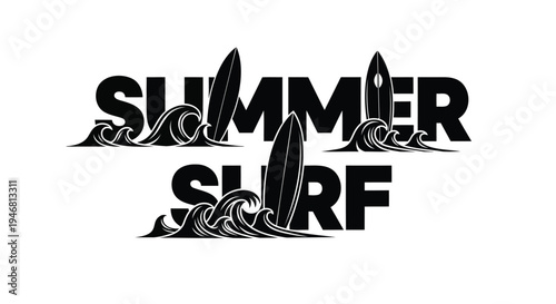 Summer surf vector illustration with surfboards and waves