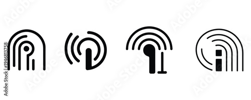 Four black Wi-Fi symbol icons on white background for network and internet concepts