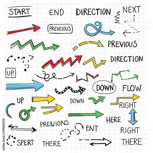 Collection of colorful arrow icons and directions.