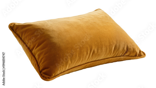 Quadro su tela Isolated elegant plush mustard yellow velvet decorative pillow for cozy and styl