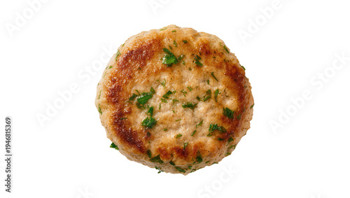 Obraz na plátne Isolated delicious golden brown chicken or turkey meat patty with fresh green he