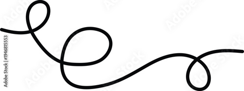 A black line with curves and loops on a transparent background for graphic design elements