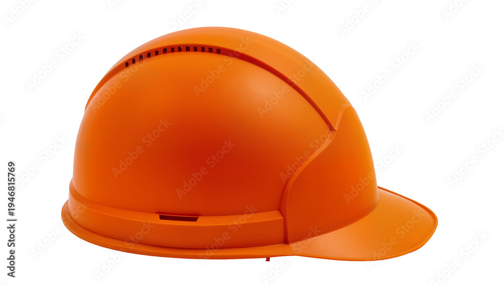 Fototapeta premium Isolated orange construction safety hard hat with ventilation, industrial personal protective equipment