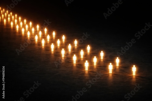 An Artistic Representation of Illuminated Figures in a Row, Highlighting the Concept of Unity and Individuality Against a Dark Backdrop