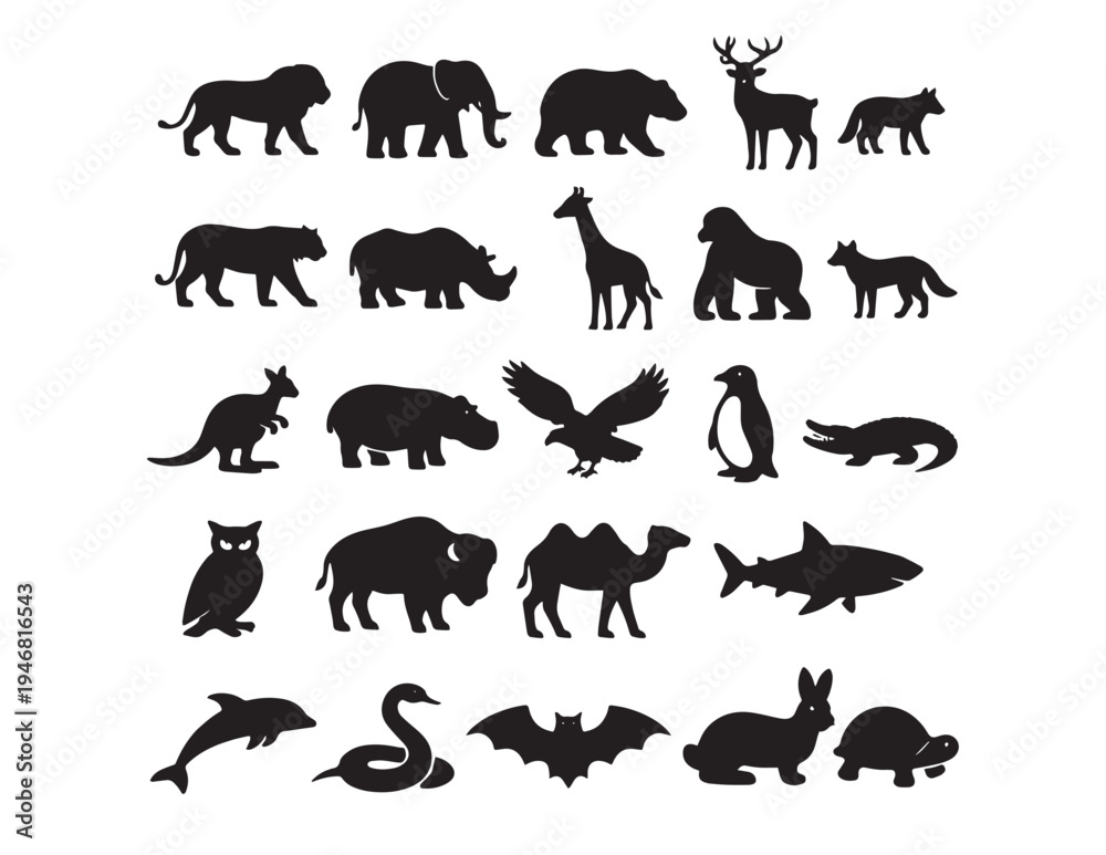 Obraz premium Pixelated wildlife parade showcasing diverse animal species in a unique art style Vector