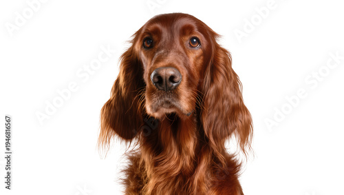 Obraz na plátně Isolated Irish Setter dog portrait with beautiful reddish brown fur and gentle e