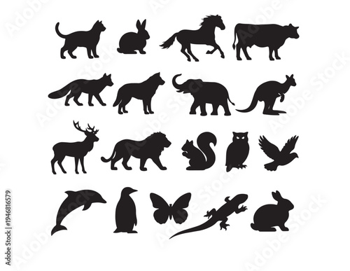 A pixelated parade of animals showcasing various species in a unique art style Vector
