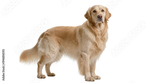 Isolated Golden Retriever purebred dog standing attentively in full body studio shot