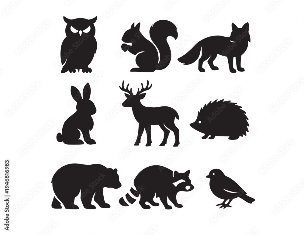 Fototapeta premium A collection of pixelated animals including a raccoon, squirrel, and deer. Vector