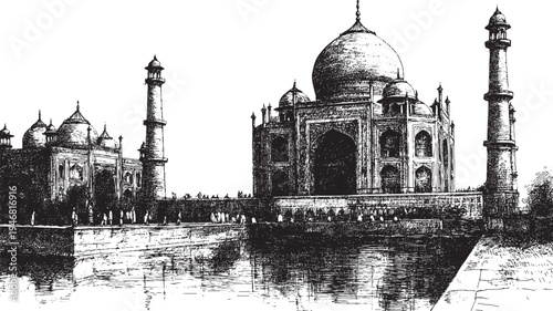 Taj Mahal, India illustration on a white background. This vector illustration can be used in any size you like for advertising, logos, and other work.