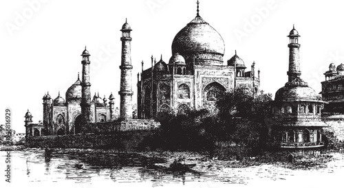 Taj Mahal, India illustration on a white background. This vector illustration can be used in any size you like for advertising, logos, and other work.