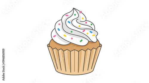 Flat vector illustration of a cupcake with cream topping, minimal style, clean outline