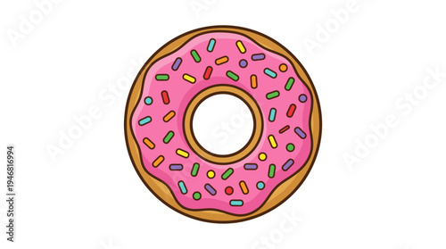 lat vector illustration of a donut with sprinkles, simple shapes, clean outline