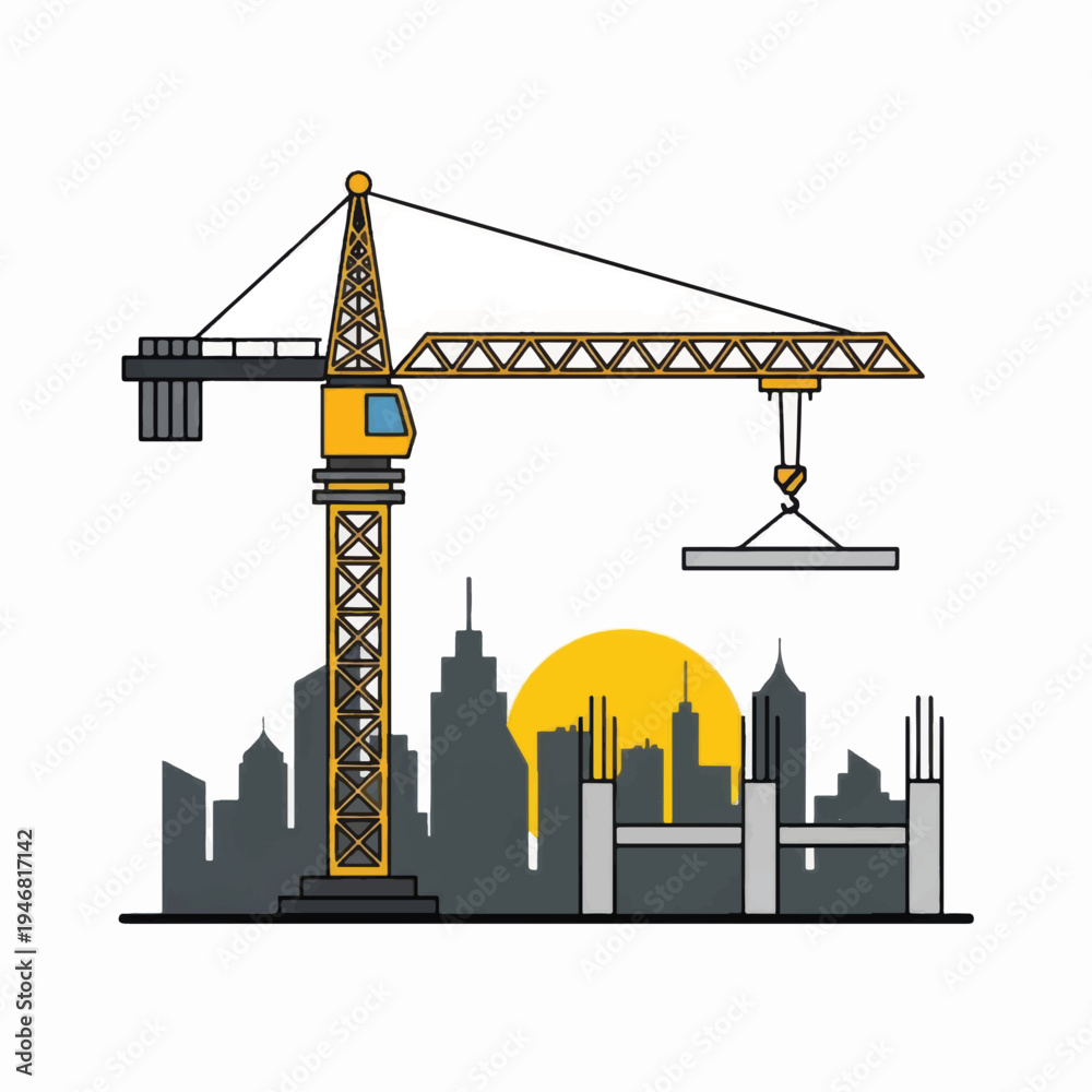 Obraz premium Crane Construction Equipment Heavy Machinery Building.