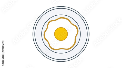 Flat vector illustration of a fried egg on a plate, simple shapes