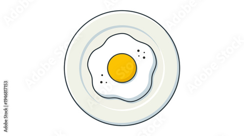 Flat vector illustration of a fried egg on a plate, simple shapes