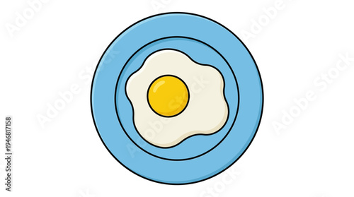 Flat vector illustration of a fried egg on a plate, simple shapes