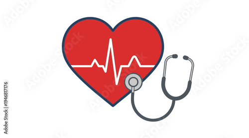 Flat vector illustration of a medical stethoscope wrapped around a heart shape, simple shapes