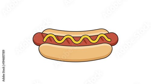 Flat vector illustration of a hot dog with mustard