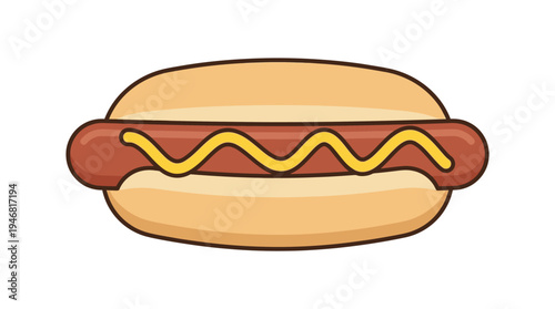 Flat vector illustration of a hot dog with mustard