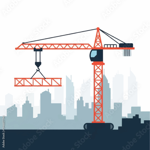 Orange Crane Lifting Metal Structure.