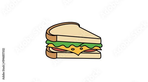 Flat vector illustration of a sandwich with lettuce and cheese