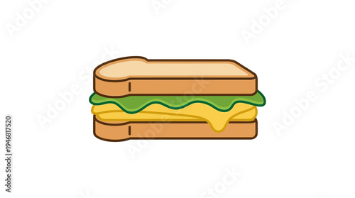 Flat vector illustration of a sandwich with lettuce and cheese