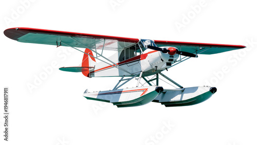 Fotografía Isolated classic single-engine floatplane for water landings and takeoffs, aviat
