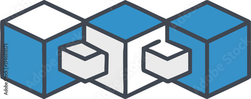 Interconnected blue and white cubes vector illustration, flat design