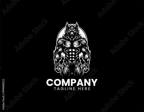Aggressive werewolf monster black vector logo illustration isolated on white background