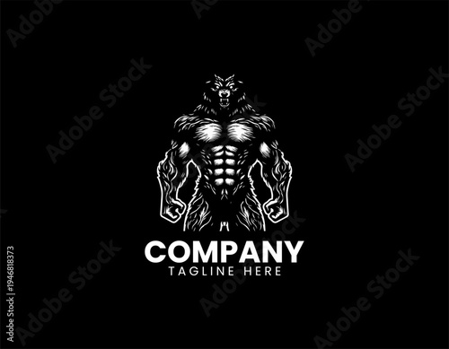 Aggressive werewolf monster black vector logo illustration isolated on white background