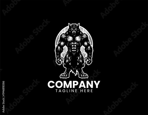 Aggressive werewolf monster black vector logo illustration isolated on white background
