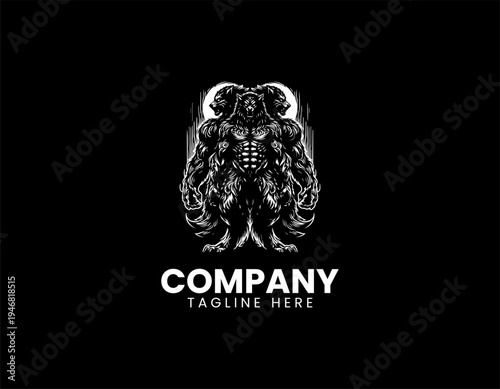 Aggressive werewolf monster black vector logo illustration isolated on white background