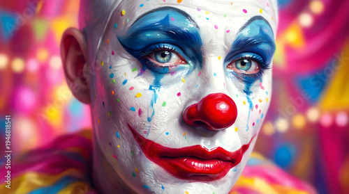 Wallpaper Mural Close-Up Portrait of Person with Colorful Clown Makeup and Red Nose Torontodigital.ca