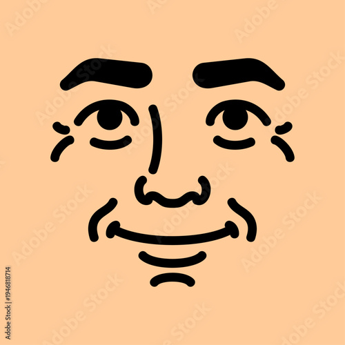 portrait of a smiling man on a peach-colored square background. Modern avatar icon for social media or user profile.