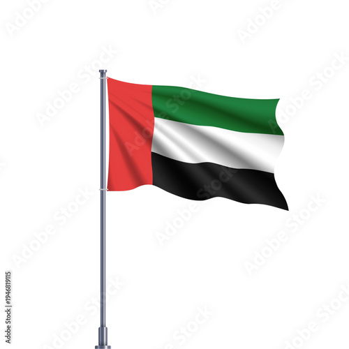 United Arab Emirates National Flag Illustration Waving on Flagpole
