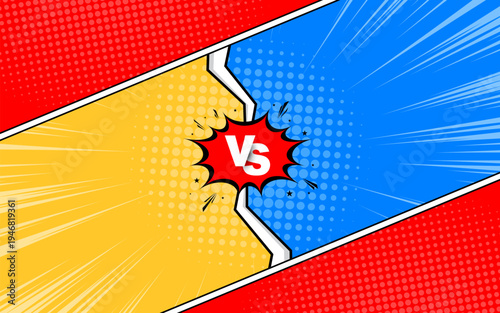 Versus battle. Colorful comic competition poster with halftone elements. Vector illustration.