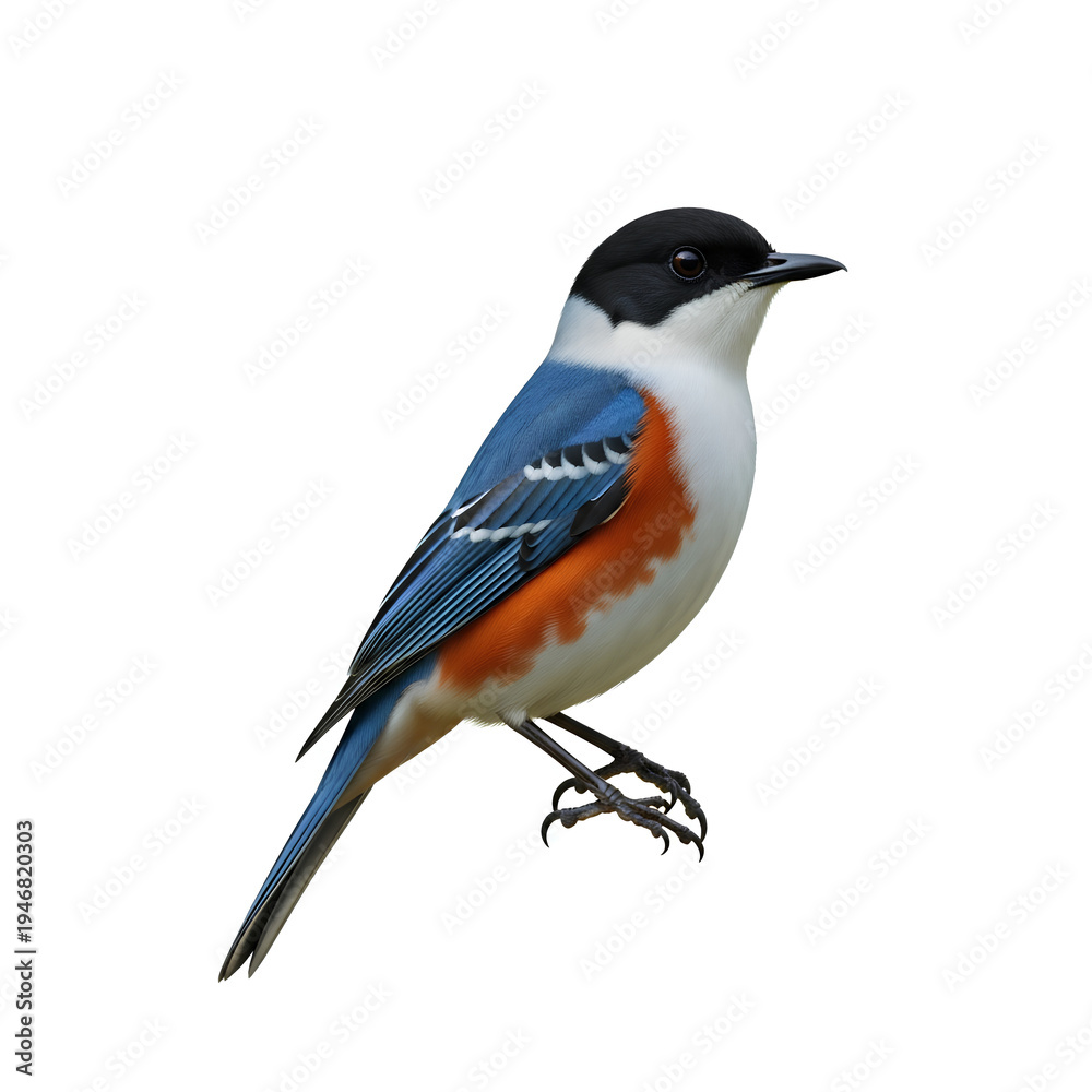 Fototapeta premium Colorful Kingfisher Bird Perched on a Branch Isolated on White Background.
