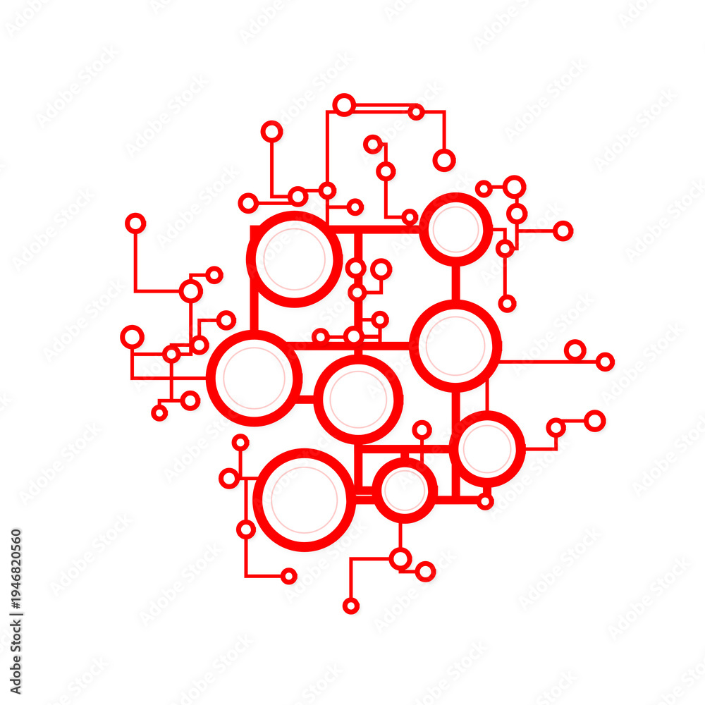 Fototapeta premium Red Digital Circuit Board Network on Transparent Background