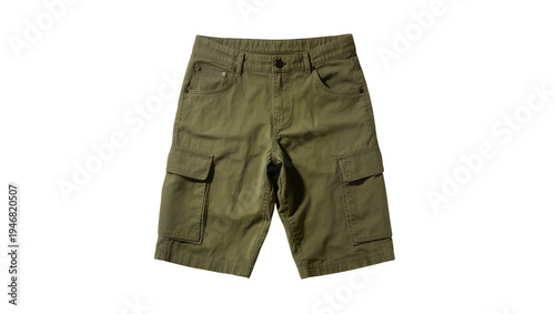 Tablou pe pânză Isolated men's casual olive green cargo shorts laid flat, comfortable garment fo