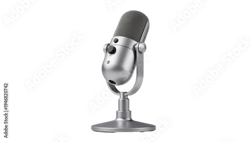 Fotografía Isolated modern silver professional studio microphone on stand for podcasting an