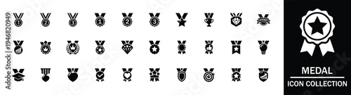 Award and Medal Icons Collection – Winner, Trophy, Champion, Achievement Solid Vector Icons
