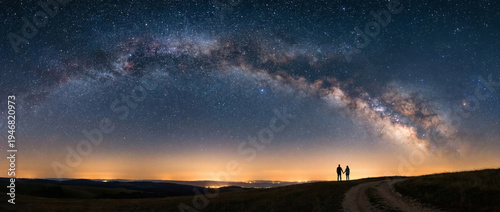 Starry Night Sky with Milky Way Over Hills
