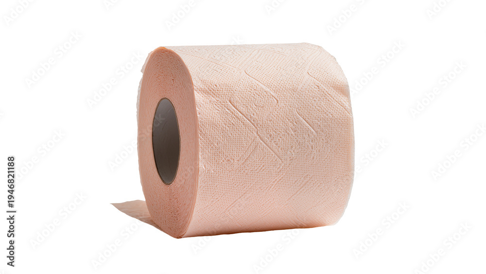 Fototapeta premium Isolated household essential light pink toilet paper roll textured for comfort.