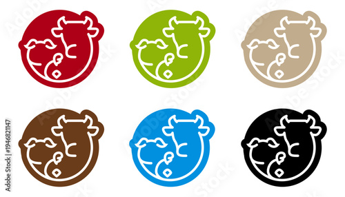 Logo stylisé de boucherie charcuterie – vache, cochon, volaille	