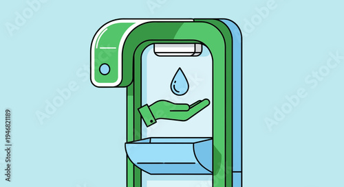 Modern Sanitizer Dispenser Illustration for Health, Hygiene and Germ Prevention Measures