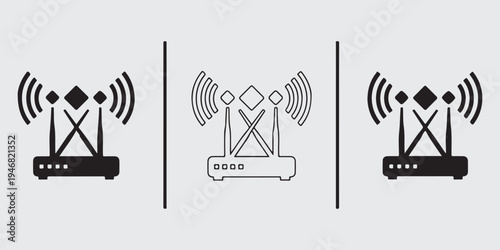 Wireless router icon collection crossed antenna signal broadcast vector set