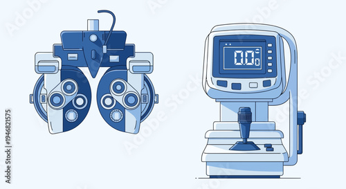 Modern Vision Examination Instruments Depicted In A Clinical Setting Illustration